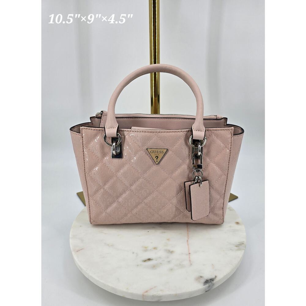 GUESS Ariella Society Satchel in Blush |‎ Quilted Patent Faux Leather
